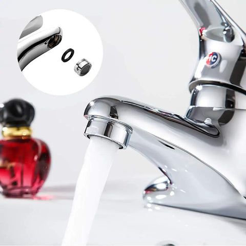 Easy Install Jet Regulating Aerator Replacement Filter With Gasket for kitchen faucet, brass shell, water flow, close-up