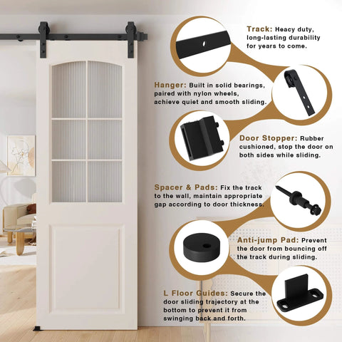 5FT Sliding Barn Door Hardware Kit for Single Doors up to 30 Inch with carbon steel track and nylon rollers, installed with door not included