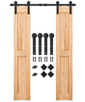 5FT Heavy Duty Double Door Sliding Barn Door Hardware Kit with carbon steel track, smooth nylon rollers, and hardware for double 15 inch panels