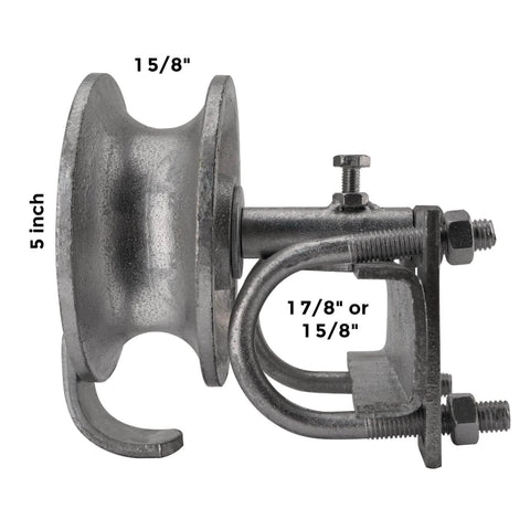 5" Pipe Track Wheel Galvanized, 1 7/8" Round Post for Chain Link Fence Gate Frame Sliding Gate Rollers, side view