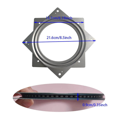 1 Pc 6 Inch Square Lazy Susan Turntable Bearing, Galvanized Steel Swivel Plate Hardware with Smooth 360 Rotation dimensions view