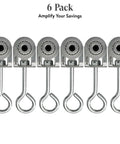 6 pack of 2 Wheels Trolley Assembly Rollers with Eye Hook Loop Silver Electro Galvanized Zinc Finish for 1-5/8 inch strut channels