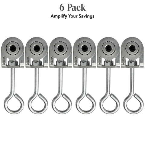 6 pack of 2 Wheels Trolley Assembly Rollers with Eye Hook Loop Silver Electro Galvanized Zinc Finish for 1-5/8 inch strut channels