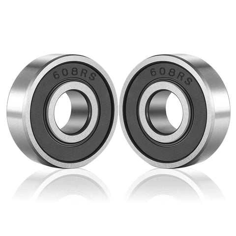 Two SHKI 20 Pcs 608 2RS Ball Bearings – Bearing Steel and Double Rubber Sealed Miniature Deep Groove Ball Bearings, front view close-up.