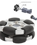 60mm Aluminium Alloy Robot Omni Wheel with 10 Nylon and PE Rollers, anti slipping design, and diagram of installation for omnidirectional robot car.