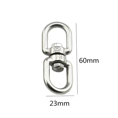 Eight Pack M5 Stainless Steel Swivel Shackle With Double Eye Bolt Swiveling Connector Rings For Hammock Hanging, Tree Swing, Marine Mooring And Outdoor Hanging Chair, Heavy Duty Rust Resistant Hardware shown in detailed measurement view 60mm by 23mm