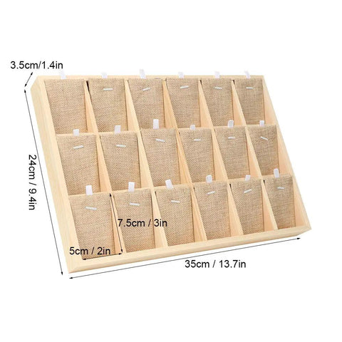 Hella Durable Pine Wood Jewelry Tray With Eighteen Secure Slots For Countertop Display Storage showcasing neat compartments.