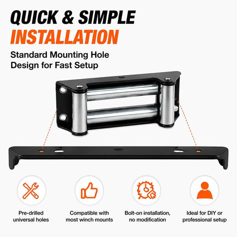 4 Roller Fairlead For Ford Bronco Everglades 2022 2026 Winch Accessory With Beefed Up Steel Cable Guide And Rock Solid Bracket 2000 Lbs To 12000 Lbs UTV ATV Off Road Gear, black steel roller fairlead with mounting bracket