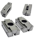 Pro Grade Workhorse Machining Center Fixture Built Like A Tank Rock Solid Side By Side Multi Station Clamp Top Shelf Wedge Shaped Expansion Tool With Bilateral M10 Threading For Shop Floors - Group of wedge shaped clamps with holes.