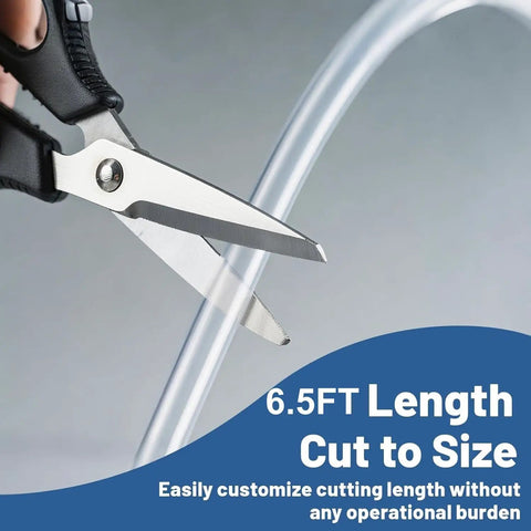 Scissors cutting clear Three Sixteenth Inch Aquarium Airline Tubing Flexible Durable Six Point Five Feet Long for customizing.