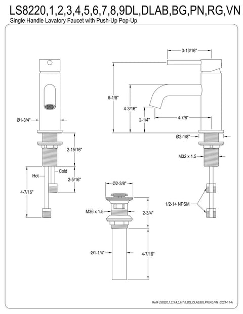 Technical diagram of Concord Matte Black Bathroom Faucet With Solid Brass Construction, dimensions and installation details shown