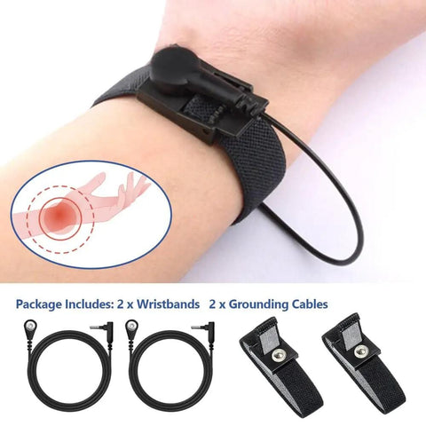 Grounding Wristband And 15 Foot Cable Kit For ESD Safety, Adjustable 6 To 7 Inch Wrist Strap with 2.5 mm Plug, 3.5 mm Snap