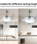 36 Inch Retractable Ceiling Fan With Lights And Remote Control, 6 Speed Reversible Quiet DC Motor, Modern Farmhouse Nickel Finish in room