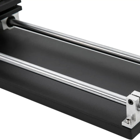Dead Nuts Accurate Laser Rotary Axis Holder With Butter Smooth Two Phase Stepper Motor For Engraving Round Cups Bottles And Cylindrical Shapes Rust Resistant Steel Job showing precision rails and assembly.