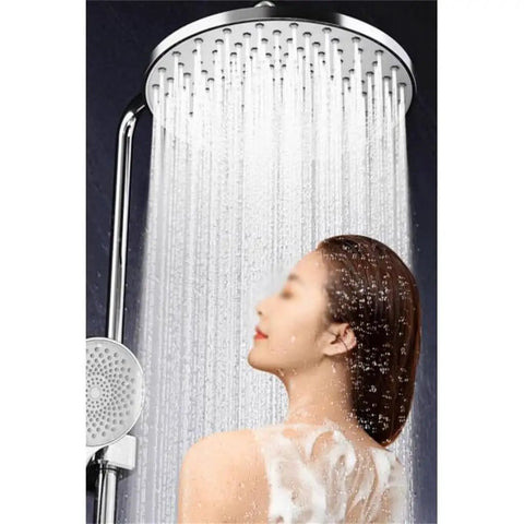 Top Shelf Alloy Bathroom Faucet System With High Pressure Booster Spray And Multi Function Hand Sprayer For Pet Grooming Kid Baths And Quick Sink Cleanups Straight Forward Hookup with showerhead pouring water.
