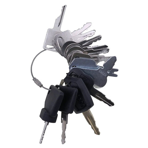 Legit 18 Piece Heavy Equipment Key Set For Forklifts Excavators Loaders And Tractors With Compact Organizer Ring on a metal organizer ring.