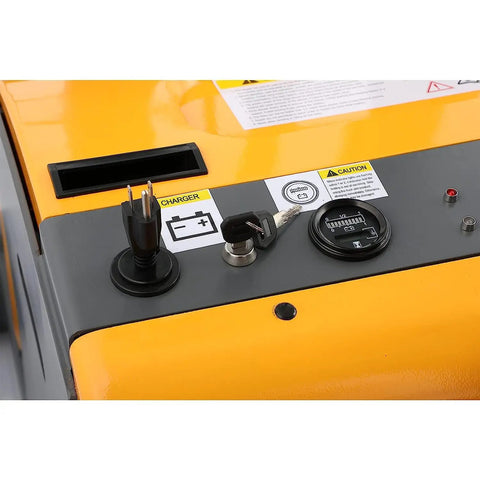Control panel of Heavy Duty Electric Counterbalanced Pallet Stacker Crushes Loads Up To 1200 Lbs with charger and key.