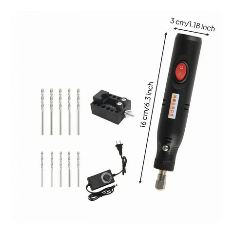 12V Electric Mini Drill Pen With Custom Speed Dial Ergonomic Compact Rotary Tool Lightweight Precision Carving Engraver, 16cm long.