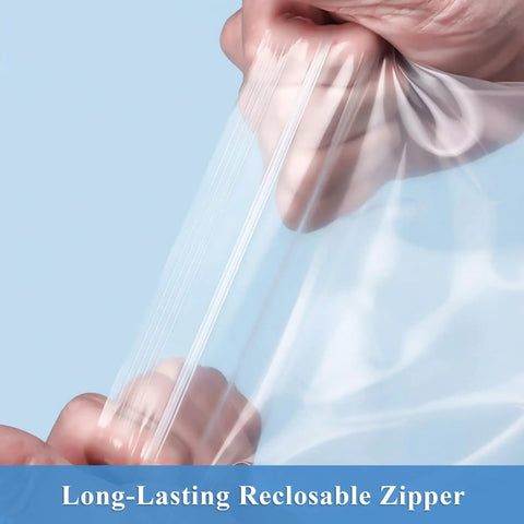 Beefy Storage Solutions Featuring Eighty Count Extra Large Reclosable Plastic Bags Measuring 16 X 18 Inches With Crisp Clear Air Tight Zip Lock Seal For Food Clothes And Travel Gear, showcasing durable zipper closure.