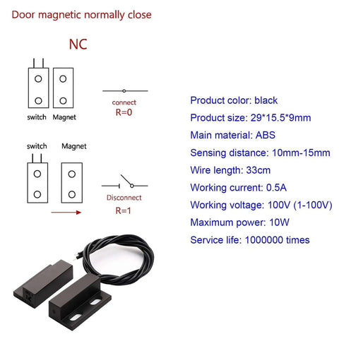 Five Pack Recessed Wired Security Window Gate Contact Sensor Alarm Magnetic Reed Switch Door Sensor with diagram and specs