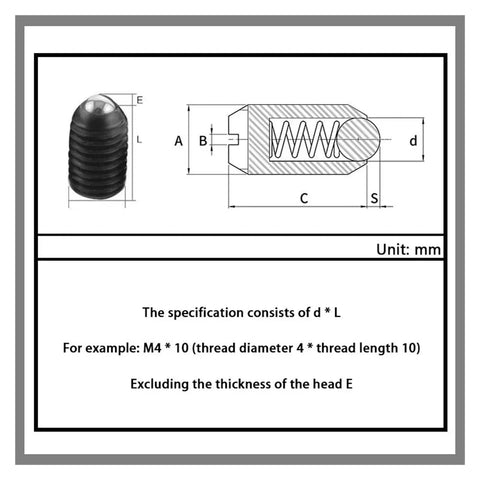 Diagram showing dimensions of Built Different Spring Loaded Ball Plungers Delivering Dead Simple Positioning Grade 12.9.
