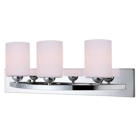 Slick Chrome Hampton 3 Light Vanity With Flat Opal Glass Damp Location Rated Bathroom Light 24 Inch Wide Fixture Uses 3 Type A Bulbs