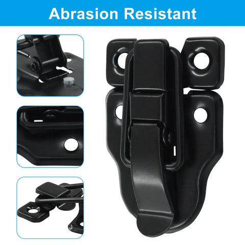Four Pack Retro Black Box Toggle Latch With Padlock Hole Antique Duckbilled Hasp Lock Latches close-up view.