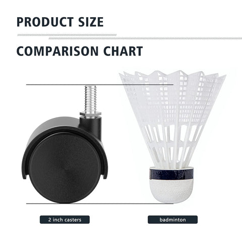 2 inch nylon casters M8 thread comparison with badminton shuttlecock for size reference, showcasing durable design and versatility.