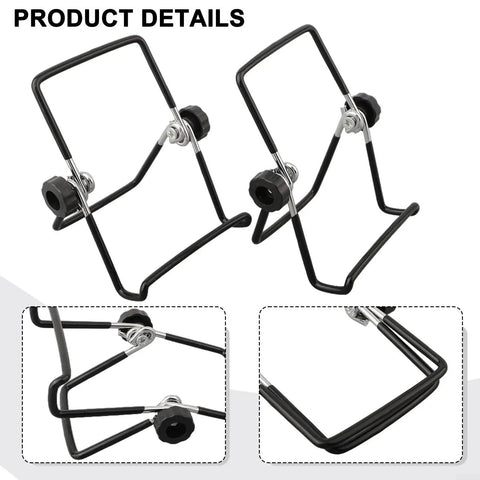 Two Pack Foldable Solar Panel Stands With Adjustable Tilt Mounts, shown with black metal brackets, focus on knobs