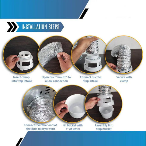 Indoor Dryer Vent Kit With Lint Trap Bucket And 4 Foot Aluminum Foil Duct Installation Steps