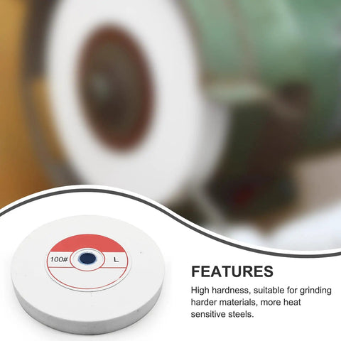 Heavy Duty Benchtop Grinding Wheel 5 Inch 100 Grit White Corundum showing label design, ideal for grinding harder materials.