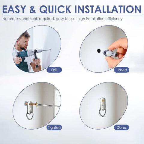 Heavy Duty Drywall Anchors Kit With Self Drilling Hollow Wall Anchors And Screws Durable Nylon And Plastic Build 60 Piece DIY Friendly Set With 30 Anchors And 30 Screws Easy Three Step Install For Cabinets Shelves Decor drill insert tighten steps