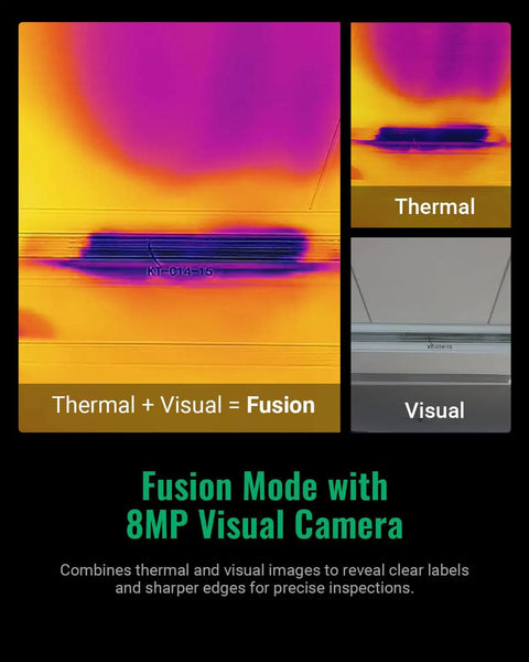 Thermal and visual images from Handheld WiFi Thermal Camera With 8MP Visual Camera And 3.5 Inch Touch Screen Real Time Live Super.