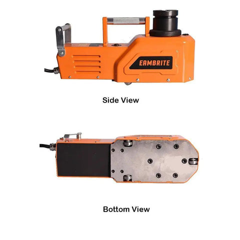 Beefed Up Heavy Duty 15 Ton Electric Car Floor Jack With LED Light 12V DC Power, side and bottom view
