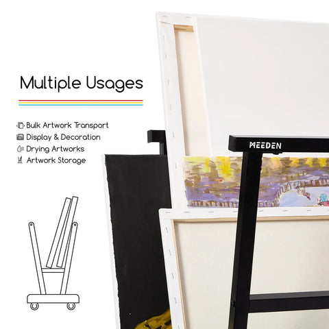 Badass Heavy Duty Metal Art Storage Rack With Zero Sagging 110 Lb Capacity showing multiple artworks displayed and stored.