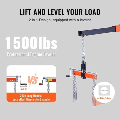 Heavy Duty Hydraulic Engine Hoist Folds Flat For Quick Garage Storage No Sweat Lifting Shop Crane 1500lbs Engine Leveler