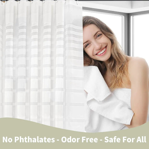 Waterproof PEVA Shower Curtain Liner 70 By 72 Inch With Light Filtering Clear Stripes Design Eco Friendly PVC Free Semi Transparent Bathroom Decor With Durable Hooks