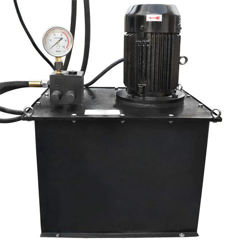 Hydraulic power unit for 150 Ton Hydraulic Press Brake Bender with motor and pressure gauge.