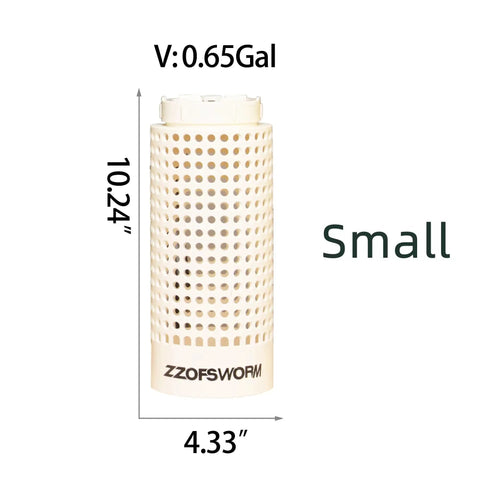 Small inground worm farm compost bin kit with holes and locking lid for outdoor use, measures 10.24 inches tall, 4.33 inches wide.