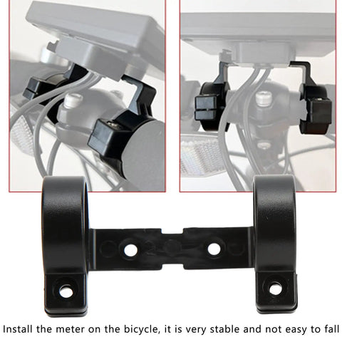 Close-up of Electric Bike LCD Display Holder Bracket with Screws, secured to handlebar; sturdy mounting for LCD3 and LCD3U