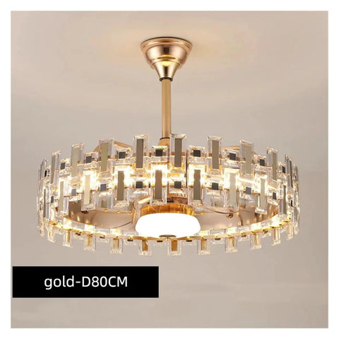 Luxurious Crystal Chandelier Ceiling Fan Light With Silent Quiet Blades And A Slick Remote Control, gold finish, 80CM
