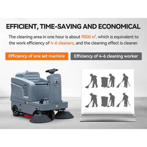Heavy Duty Ride On Floor Sweeper For Big Warehouses And Commercial Spaces, efficient industrial cleaning machine with dual brushes.