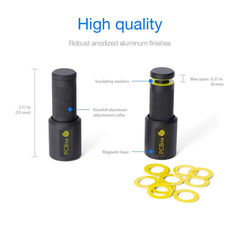 Pro Grade Four SP10 Probes Soldering Helper Kit components, knurled aluminum adjustment collar, insulating washers shown separately.