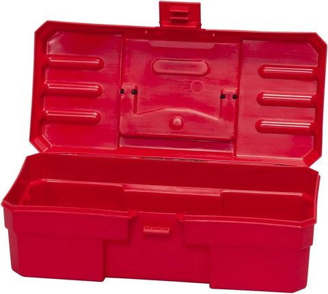 Open 12 Inch Plastic ProBox Toolbox For Tools Hobby And Craft Storage Red Grab And Go Organizer showing interior compartments