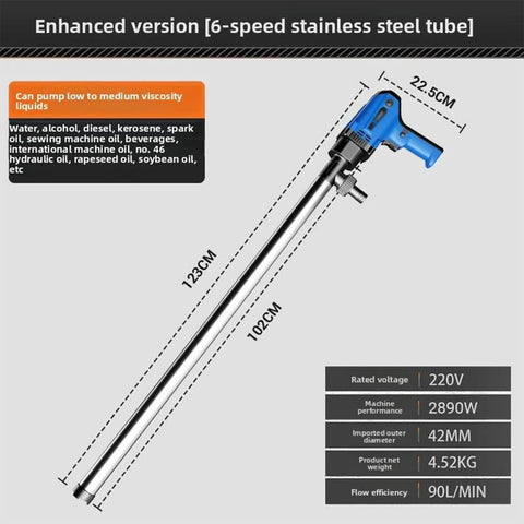 Heavy Duty Electric Drum Pump 2890W with 3 Meter Stainless Steel Hose for efficient diesel and kerosene transfer.