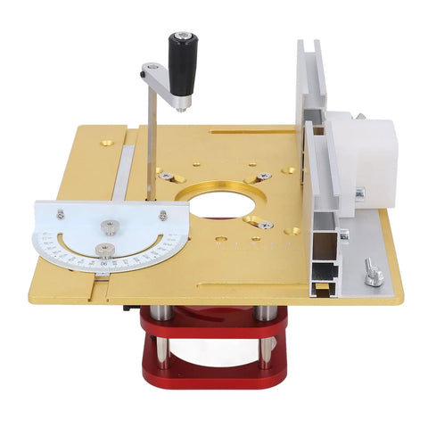 Manual Router Lift Rig With Knockout Precision Height Adjustments Badass Aluminum Frame And Four Jaw Clamp Secure Grip For 64 To 66mm Motors smooth woodworking table insert setup top view of router lift with angle gauge and height adjustment