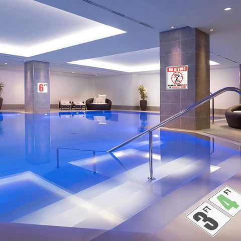 Indoor pool with 6x6 Inch Pool Depth Marker Stickers No Diving Warning Signs For Shallow Water 3ft 4ft 5ft 6ft Non Slip Adhesive Pool Safety Decor Labels