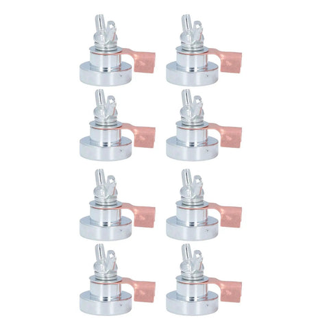 Heavy Duty 8 Pc Magnetic Welding Grounding Clamps With Strong Steel Grip For Fast Secure Hold On Any Metal Surface To Upgrade Your Diy Welding Game Today, set of 8 clamps arranged in rows.