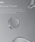 Close-up of chrome finish texture with water droplets illustrating durability and sleek appearance.