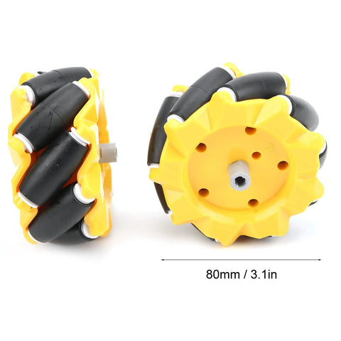 80mm DIY Mecanum Wheel Robot Car with yellow and black durable rubber coating for smooth robotic projects by Fydun